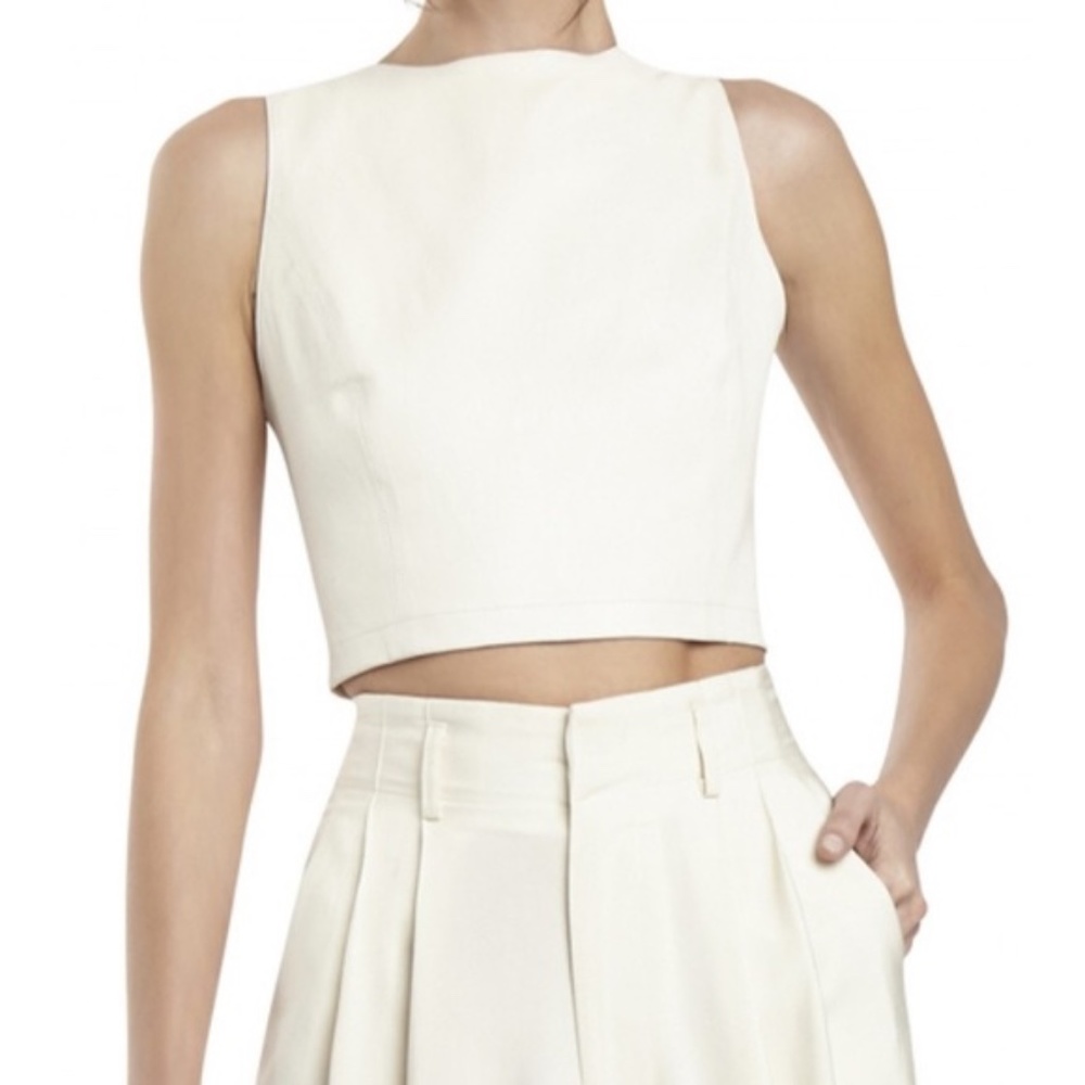 Alice + Olivia Leather Crop Top with Black Lace Back